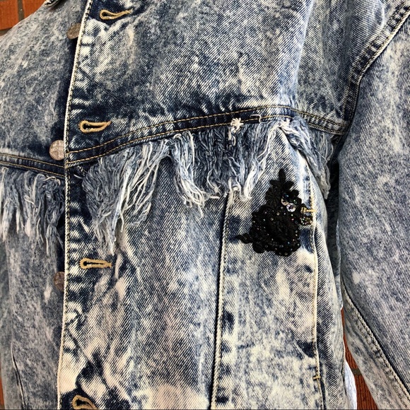 Code Bleu Women’s Denim Jacket Size M Vintage 1980’s with Fringe Made in Japan - Picture 3 of 16